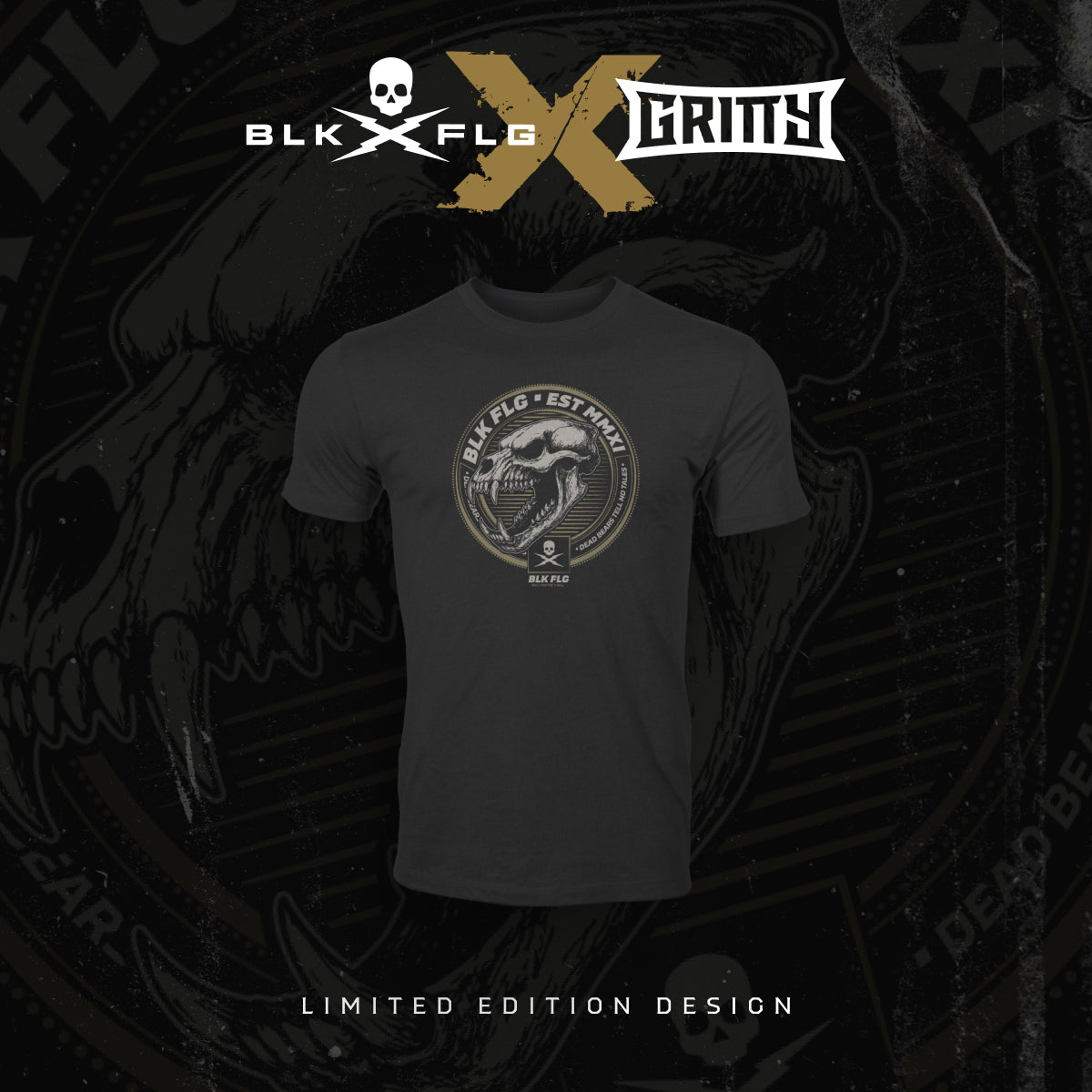 BLK FLG DEAD BEAR TEE